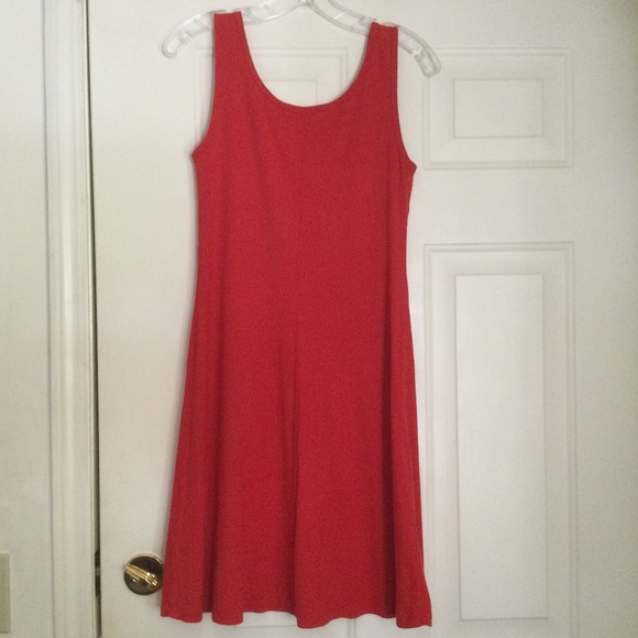 Three Dots Red Sleeveless Knit Dress Fit and Flare A-Line 100% Cotton Size M - Picture 2 of 6